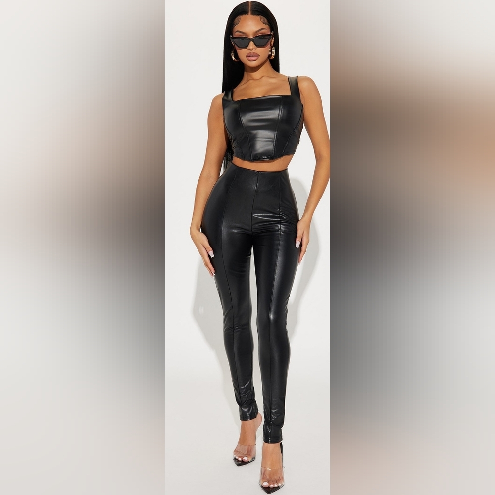Shiny Black Faux Leather Pants